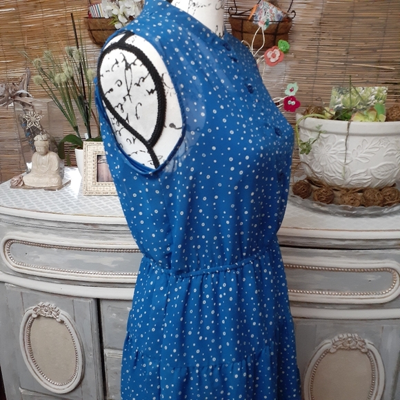 Semi-Sheer Dottie Blue Dress - Picture 3 of 5